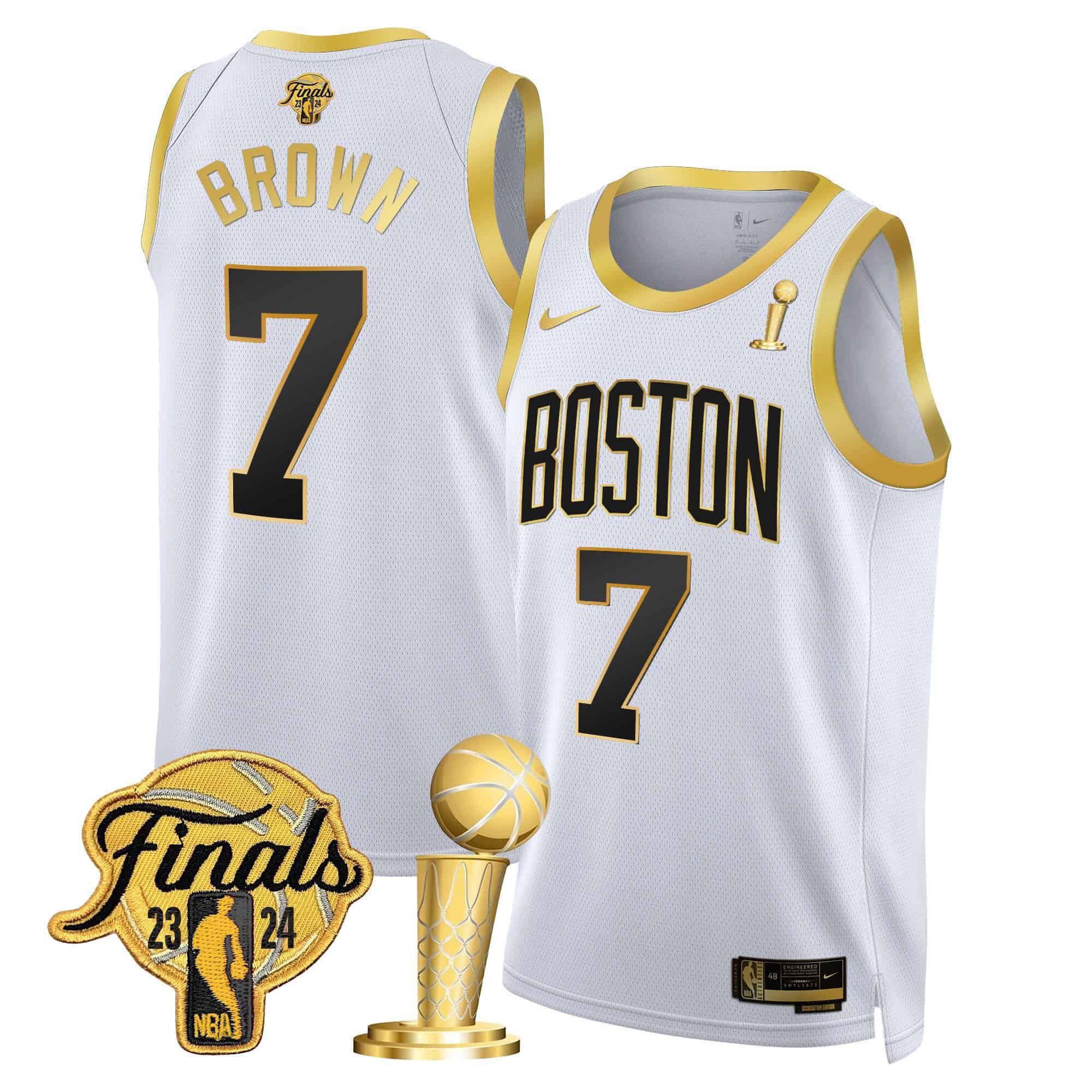 Men Boston Celtics #7 Brown White 2024 Nike Final & Champions Patch Swingman NBA Jersey->->NBA Jersey